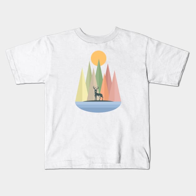 Deer in Nature Landscape Collage Kids T-Shirt by michony